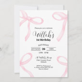 ピンクのクート コケット ボウ 誕生日招待状 招待状 (正面)
