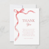 ピンクのクート コケット リボン ボウ ブライダルシャワー サンクス サンキューカード (正面)