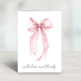 ピンクのクート コッケット ボウ ウォーターカラー ブライダル シャワー サンキューカード