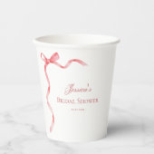 ピンクのクート フランス リボン ボウ ブライダル シャワー 紙コップ (正面)