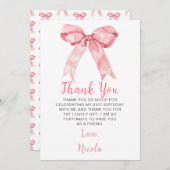 ピンクのクールなリボン誕生日パーティー サンキューカード (正面/裏面)