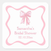 ピンクのクールなリボン ウェディングシャワーのお祝い スクエアシール (正面)