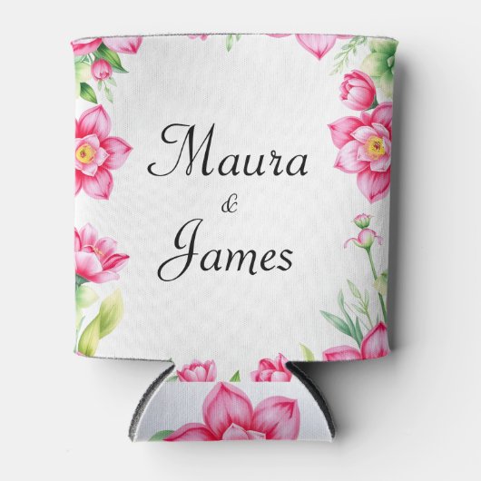 ピンクのクール花 缶クーラー (正面)