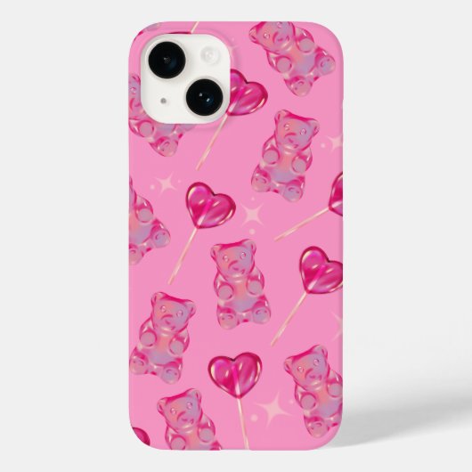 ピンクのグミベアとハート柄ケース Case-Mate iPhoneケース (裏面)