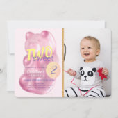 ピンクのグミベア2つの甘い女の子の写真2番目の誕生日 招待状 (正面)