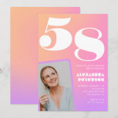 ピンクのグラデーションがかったレトロな写真 58歳の誕生日 招待状 (正面/裏面)