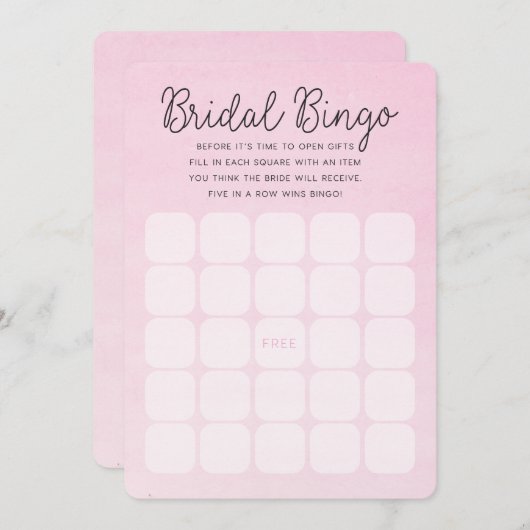 ピンクのグラデーションなブライダルシャワー|の花嫁のビンゴカード 招待状 (正面/裏面)