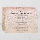 ピンクのグラデーションな金ゴールドのヒョウのプリントのSweet sixteen 招待状 (正面/裏面)