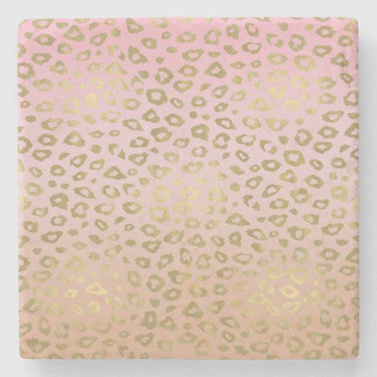 ピンクのグラデーションな金ゴールドのヒョウのプリント ストーンコースター (正面)