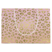 ピンクのグラデーションな金ゴールドのヒョウのプリント ラージペーパーバッグ (正面)