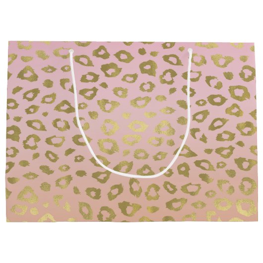 ピンクのグラデーションな金ゴールドのヒョウのプリント ラージペーパーバッグ (裏面)
