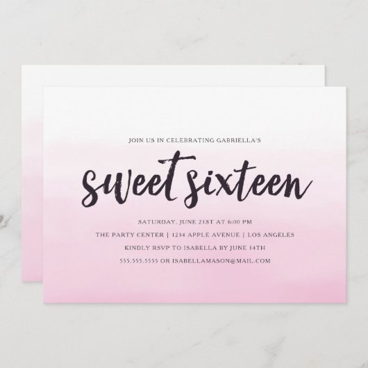 ピンクのグラデーションなSweet sixteenのパーティの招待状 招待状 (正面/裏面)