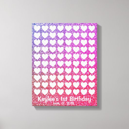 ピンクのグラデーショングリッター署名指紋ゲストブック キャンバスプリント (正面)