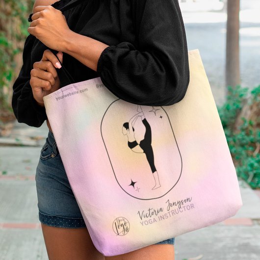 ピンクのグラデーションスターヨガインストラクタースタジオ先生 トートバッグ