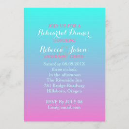 ピンクのグラデーションターコイズ結婚のリハーサル 招待状