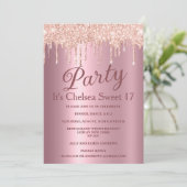 ピンクのグラデーションバラ金ゴールドグリッタードリップスウィート17 招待状 (スタンド正面)