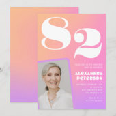 ピンクのグラデーションレトロ写真82歳の誕生日 招待状 (正面/裏面)