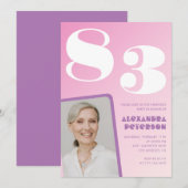 ピンクのグラデーション写真83歳 招待状 (正面/裏面)