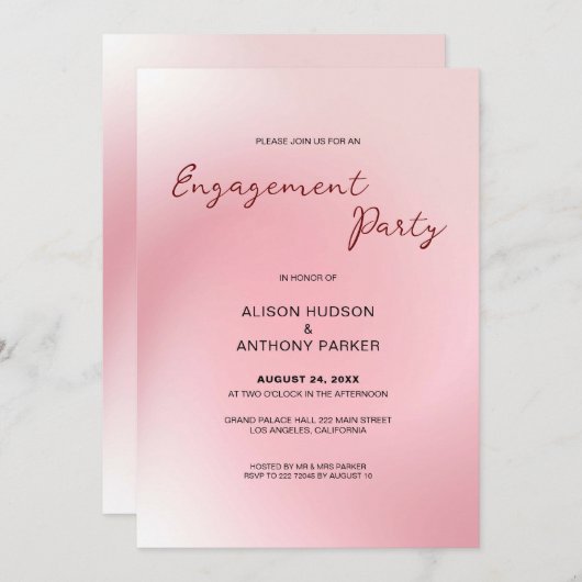 ピンクのグラデーション背景婚約 招待状 (正面/裏面)