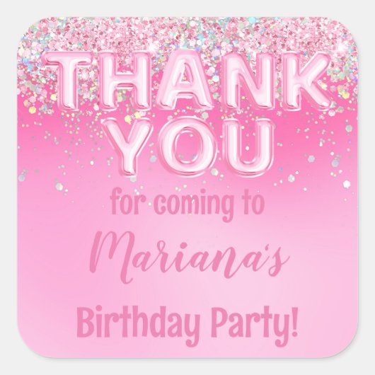 ピンクのグラデーション誕生日パーティーのお気に入り スクエアシール (正面)