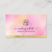 ピンクのグラデーション金ゴールドホイルストライプシックロゴメイクアップ 名刺 (正面)