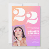ピンクのグラデーション22番目の誕生日の招待レトロ写真 招待状 (正面)