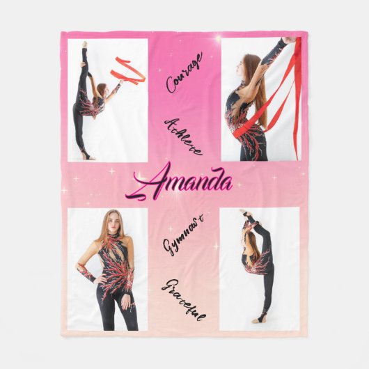ピンクのグラデーション4フォトコラージュの単語の知恵 フリースブランケット (正面)
