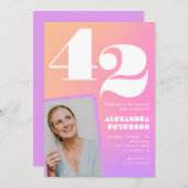 ピンクのグラデーション42番目の誕生日の招待レトロ写真 招待状 (正面/裏面)