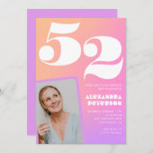 ピンクのグラデーション52番目の誕生日の招待レトロ写真 招待状 (正面/裏面)