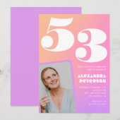 ピンクのグラデーション53歳の誕生日の招待レトロ写真 招待状 (正面/裏面)