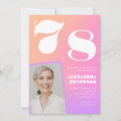 ピンクのグラデーション78th誕生日の招待レトロ写真 招待状 (正面)