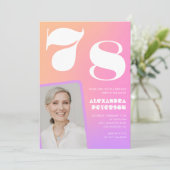 ピンクのグラデーション78th誕生日の招待レトロ写真 招待状 (スタンド正面)