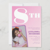 ピンクのグラデーション8th誕生日招待状ガールフォト 招待状 (正面)