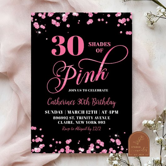 ピンクのグラデーション 30歳の誕生日パーティー 招待状
