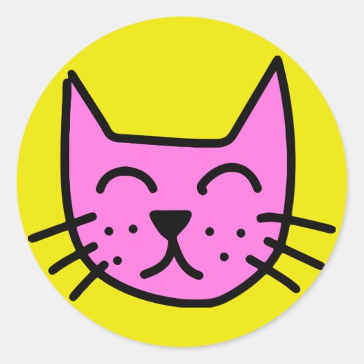ピンクのグラフィティ猫顔 ラウンドシール (正面)