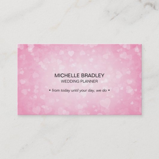 ピンクのグラマー白熱［赤熱］光を放つハートライト玉の輝き 名刺 (正面)