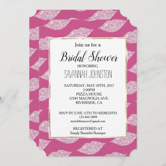 ピンクのグラムダイヤモンドリップ 招待状 (正面/裏面)