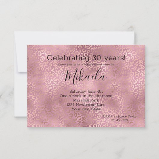 ピンクのグラムヒョウ柄 招待状 (正面)