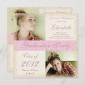 ピンクのグランジな女の子の高校卒業の招待 招待状 (正面/裏面)