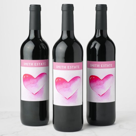 ピンクのグランジハートポップ・アートのは私を愛する ワインラベル (ボトル)