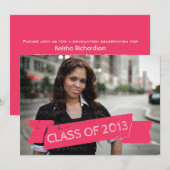 ピンクのグランジバナー 2013年 卒業おめでとう 招待状 (正面/裏面)