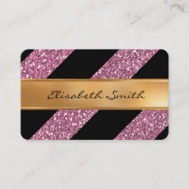 ピンクのグリッターおよび対角線は、フェイクな金ゴールドホイル縞で飾ります 名刺
