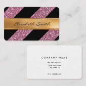 ピンクのグリッターおよび対角線は、フェイクな金ゴールドホイル縞で飾ります 名刺 (正面/裏面)