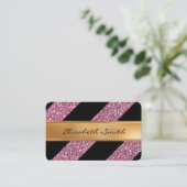 ピンクのグリッターおよび対角線は、フェイクな金ゴールドホイル縞で飾ります 名刺 (スタンド正面)