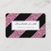 ピンクのグリッターおよび対角線は、メーキャップアーティスト縞で飾ります 名刺 (正面)