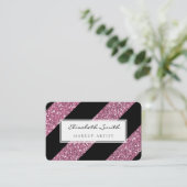 ピンクのグリッターおよび対角線は、メーキャップアーティスト縞で飾ります 名刺 (スタンド正面)