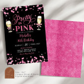 ピンクのグリッターかわいらしでピンクの大人の誕生日パーティー 招待状