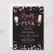 ピンクのグリッターかわいらしでピンクの大人の誕生日パーティー 招待状 (正面)