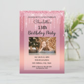 ピンクのグリッターがしたたる招待状 招待状 (スタンド正面)