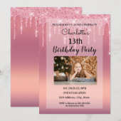 ピンクのグリッターがしたたる招待状 招待状 (正面/裏面)
